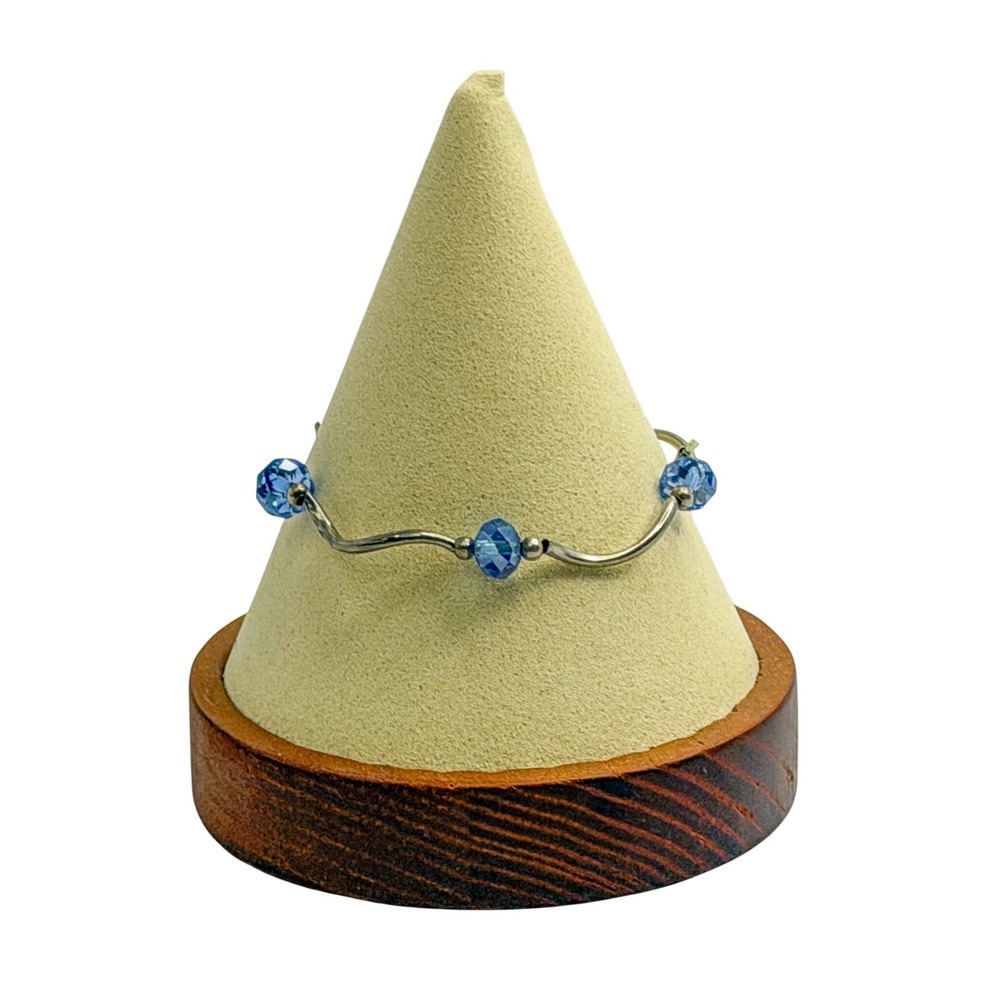 Wavy Silver Tone Blue Crystal Beaded Bracelet Minimalist Dainty Y2K 90s Party‎